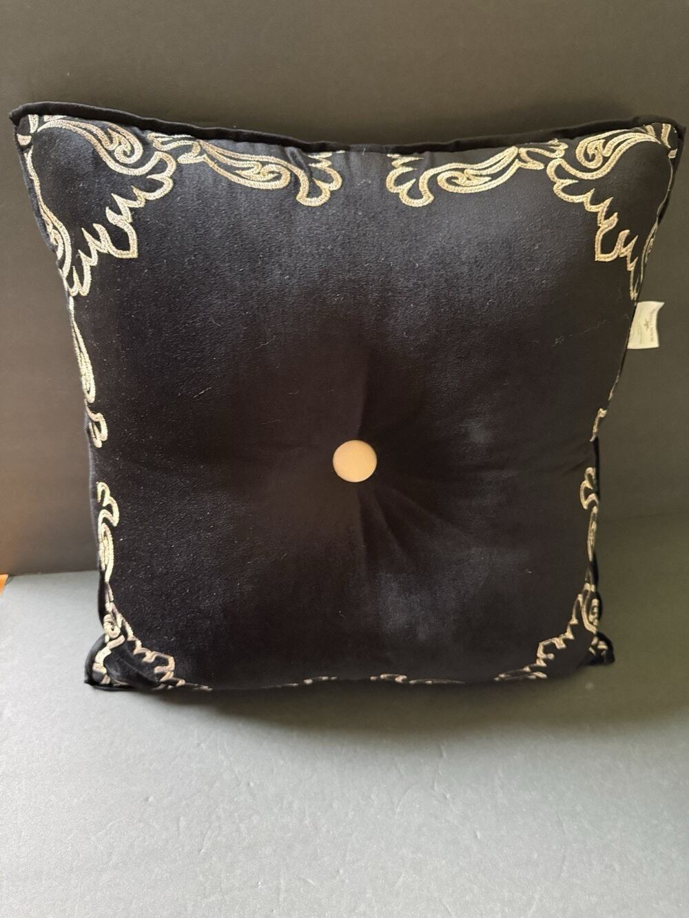Royal Velvet Decorative Pillow Regency Black Gold Embroidered Square Modernist